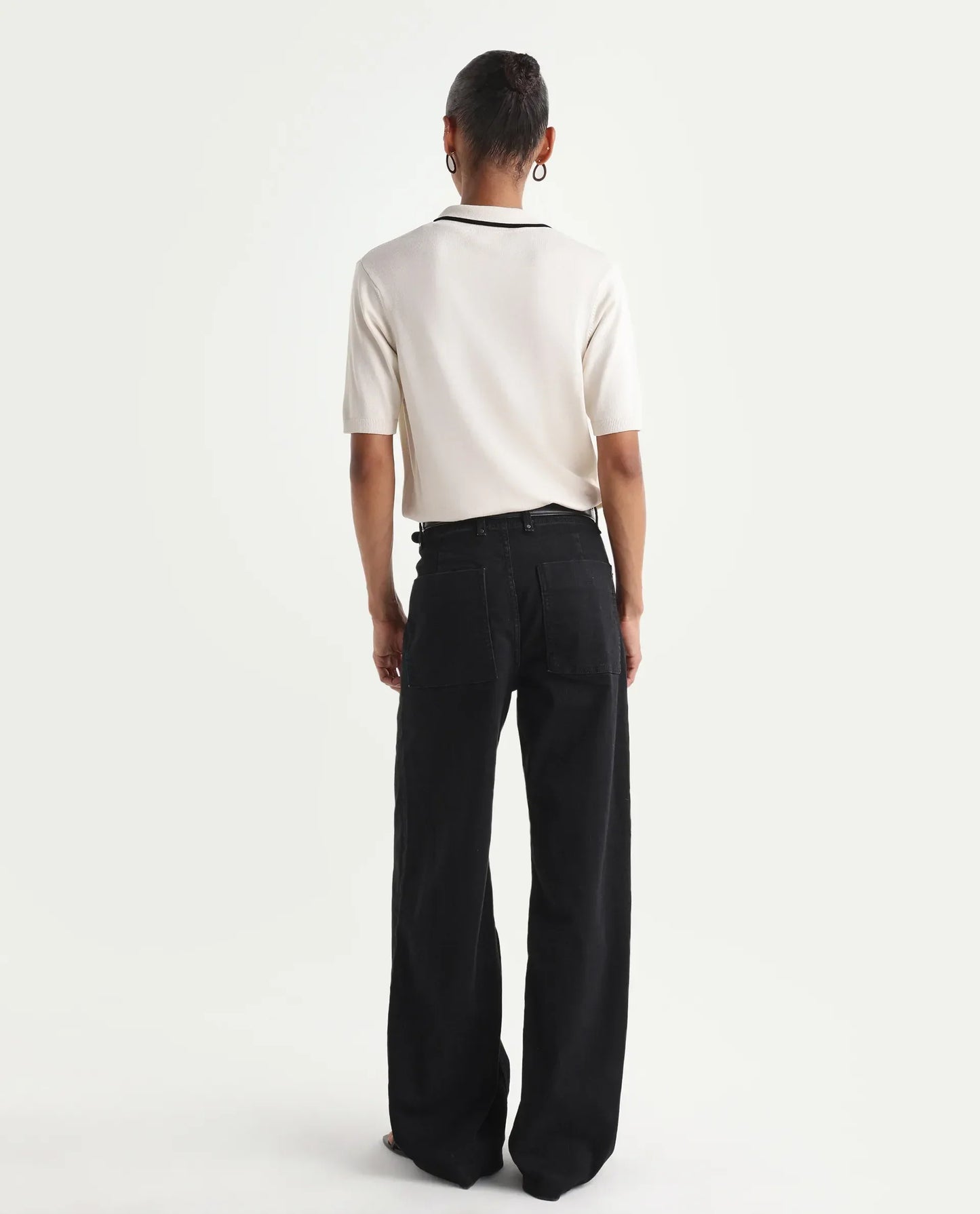 Rareism Women's Exia Black Cotton Blend Wide Leg Plain Jeans