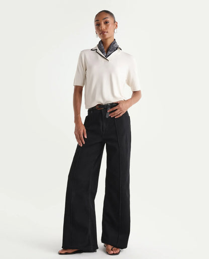 Rareism Women's Exia Black Cotton Blend Wide Leg Plain Jeans