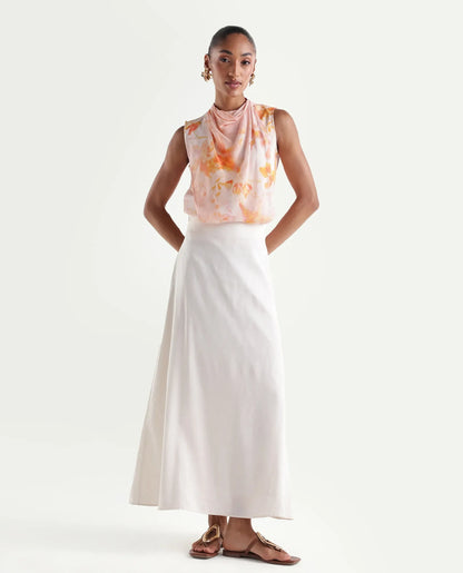 Rareism Women's Hetha Pastel Peach Viscose Blend High Neck Regular All Over Print Top