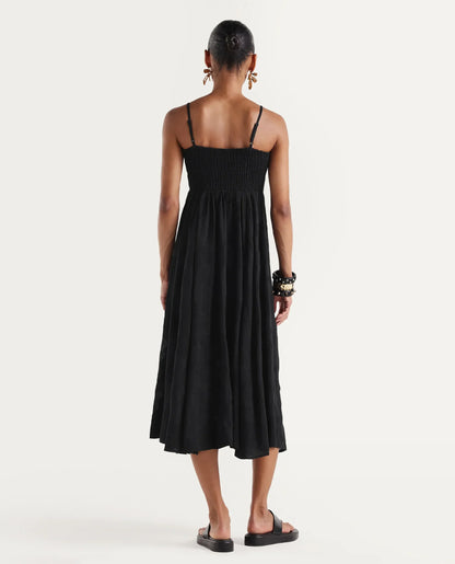 Rareism Women's Dosthu Black Viscose Blend Tube Elastic Fit And Flare Jacquard Print Dress