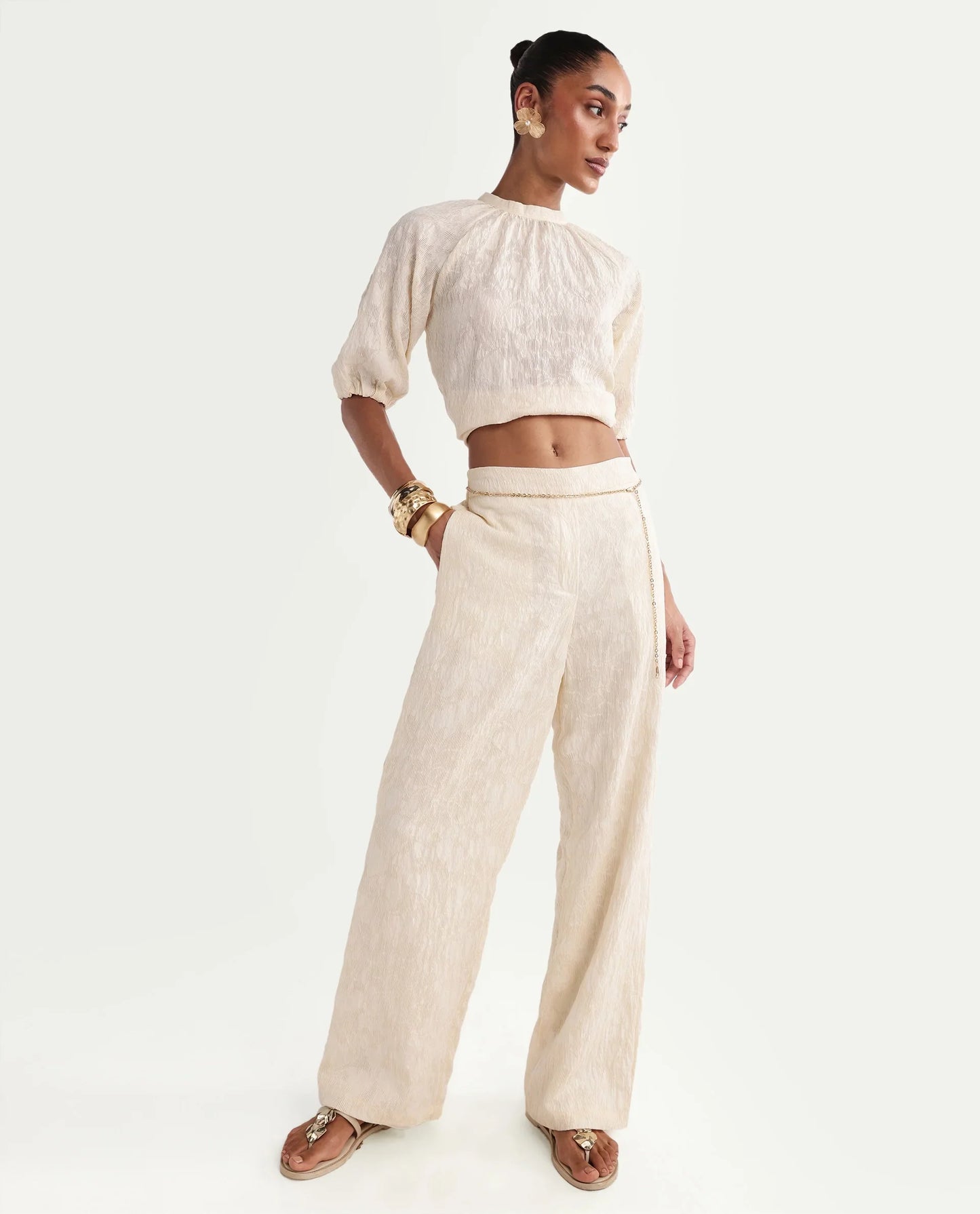Rareism Women's Hanto-B Off White Viscose Blend Wide Plain Trouser