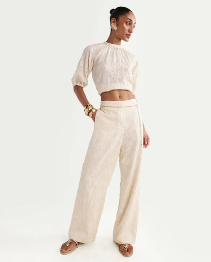Rareism Women's Hanto-B Off White Viscose Blend Wide Plain Trouser