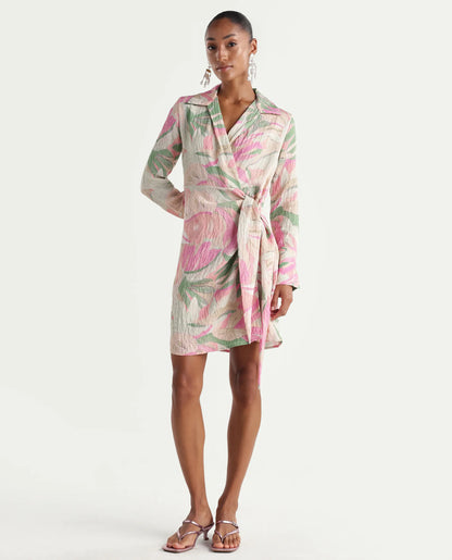 Rareism Women's Hiro Multi Viscose Blend Johnny Collar Wrap Abstract Print Dress