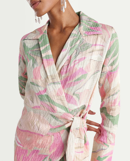 Rareism Women's Hiro Multi Viscose Blend Johnny Collar Wrap Abstract Print Dress