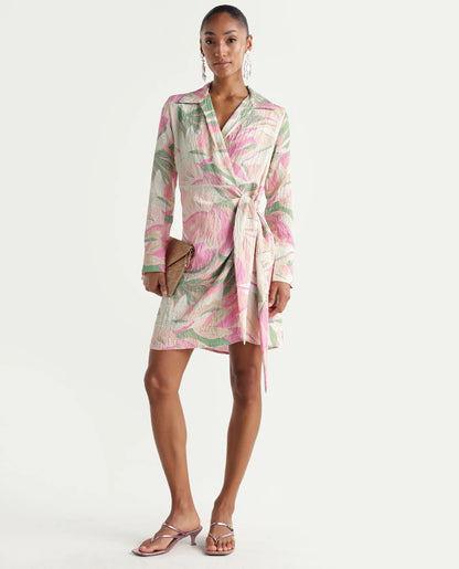 Rareism Women's Hiro Multi Viscose Blend Johnny Collar Wrap Abstract Print Dress