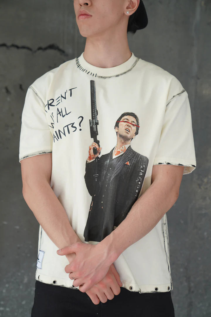 AREN'T WE ALL SAINTS? V1 Printed Tshirt | VALKYRE at Broadway