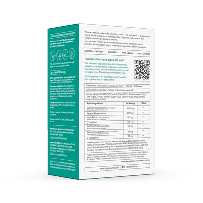 Origins Nutra Stress-Sleep Aid Capsules| Melatonin Free| Non-Habit forming| Calmer mind & Restfull sleep| GMP Certified |Non-GMO |For Men & Women| 56 Capsules 4 Week