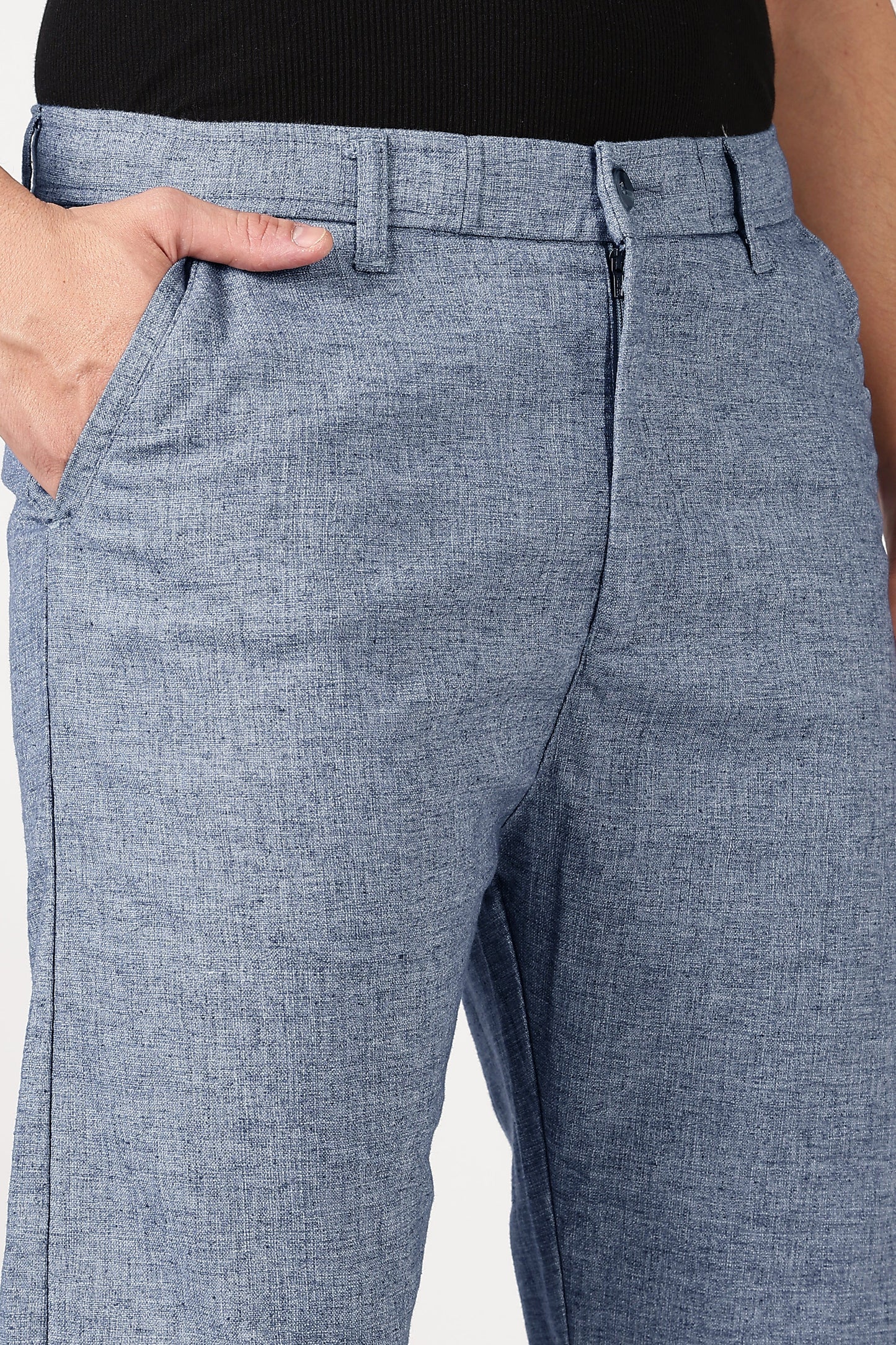 Linen-Style 100% Cotton Straight Fit Heather Grey Textured Pant