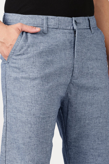 Linen-Style 100% Cotton Straight Fit Heather Grey Textured Pant