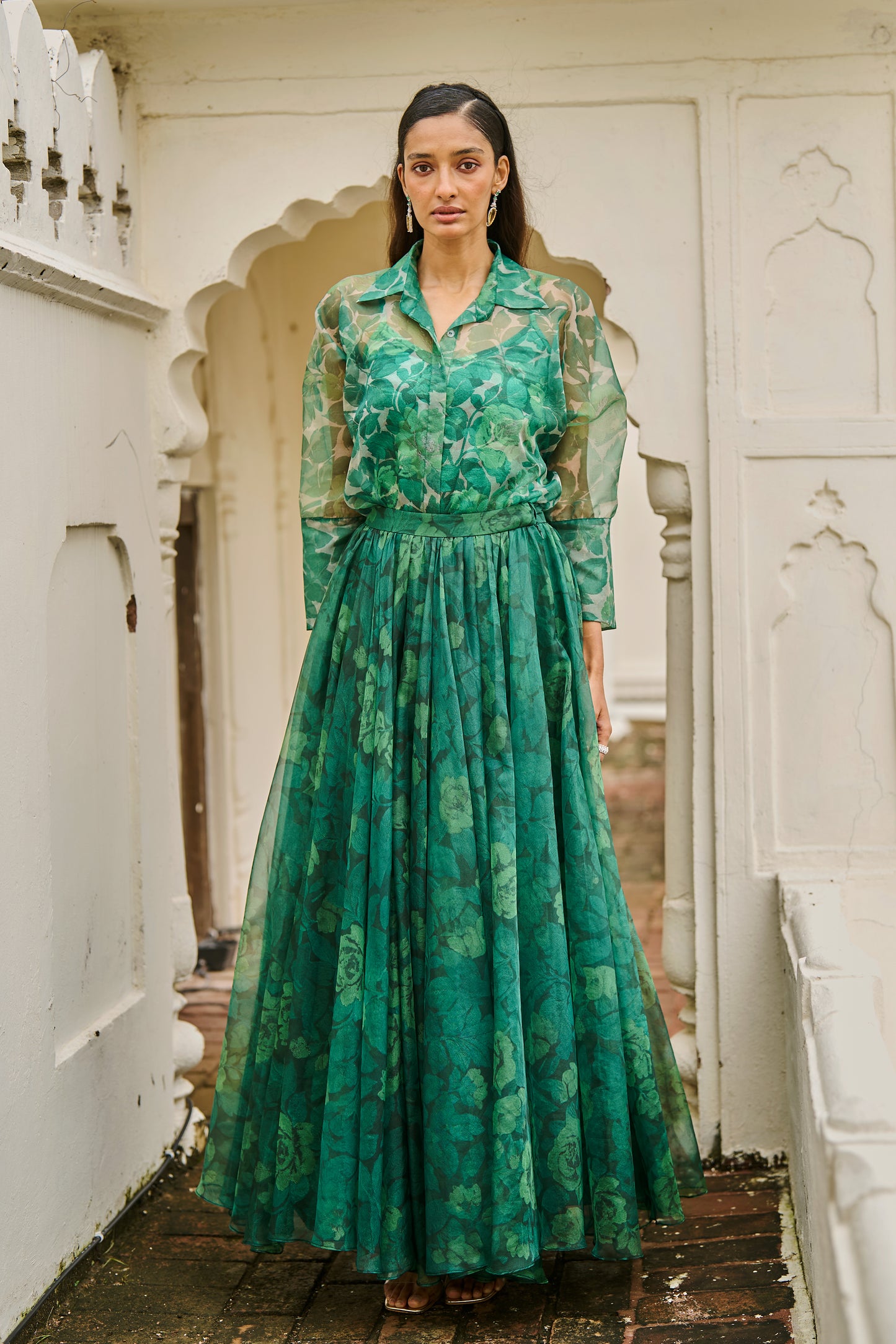 PRINTED ORGANZA MAXI SKIRT