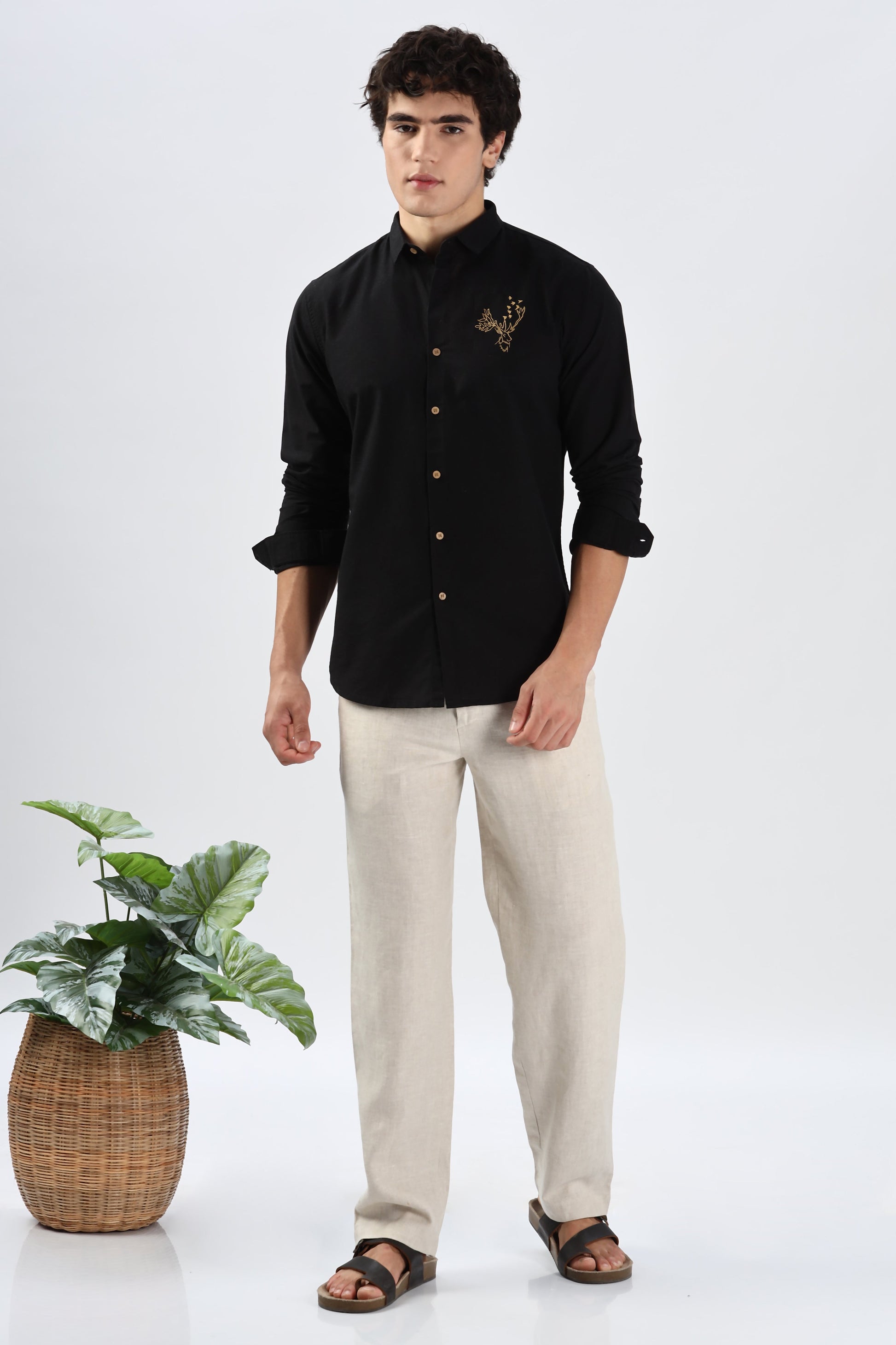 Arctic Reindeer Black Embroidery Shirt | Hamptons at Broadway
