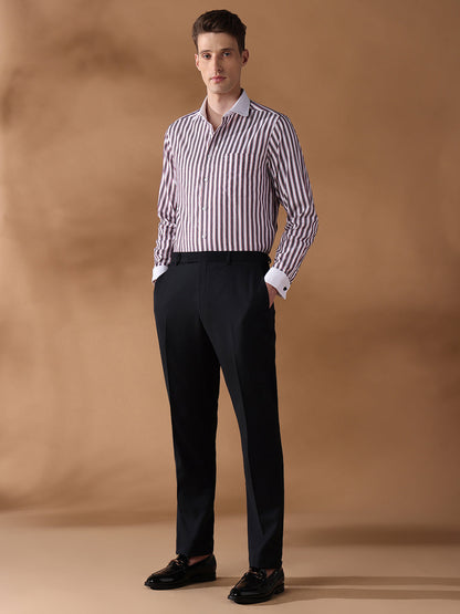 Grey Regular Fit Striped Formal Shirt for Men (DRILO)