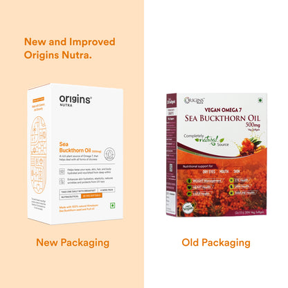 Origins Nutra Sea Buckthorn Oil |Reduce Wrinkles & Pigmentation, Supports Skin Hydration & Elasticity | Sea Buckthorn Oil | GMP Certified | For Men & Women | 28 Capsules.