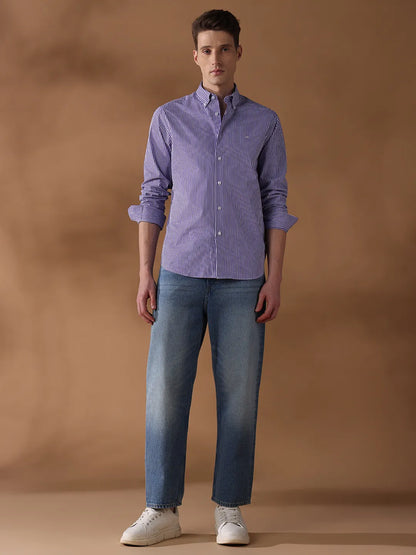 Purple Regular Fit Stripes Formal Shirt for Men (LUDW)