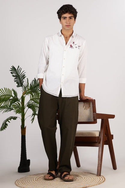 Linen-style 100% Cotton Relaxed Fit Olive Green Pant | Hamptons at Broadway