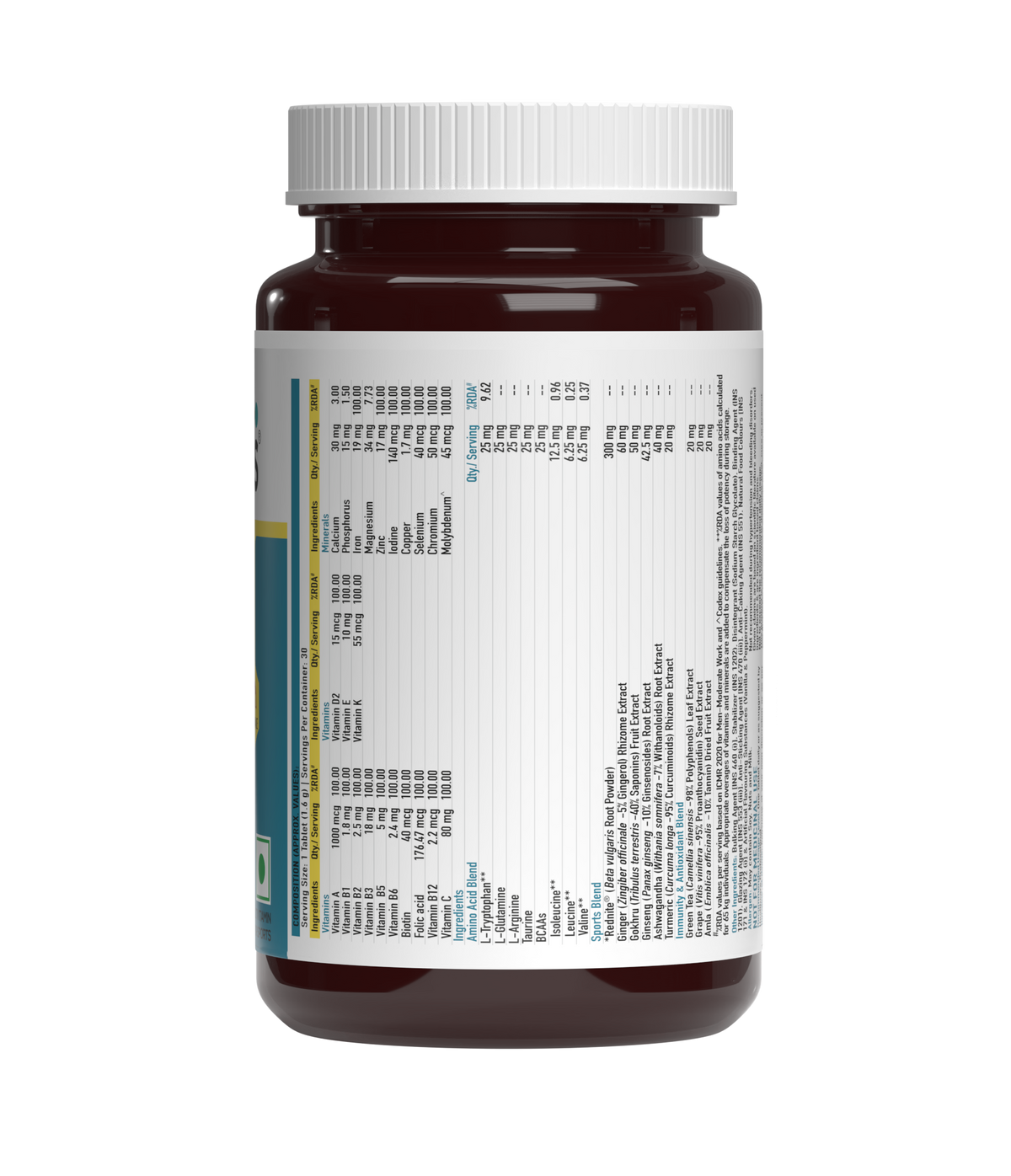 Advanced Multivitamin For Sports & Fitness, 30 Tablets | With Amino Acid, Energy, Antioxidant & Immunity Blends, 24 Vitamins & Minerals | For Immunity & Energy