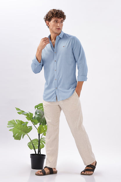 Geneva Blue Cotton-Linen Essential Shirt