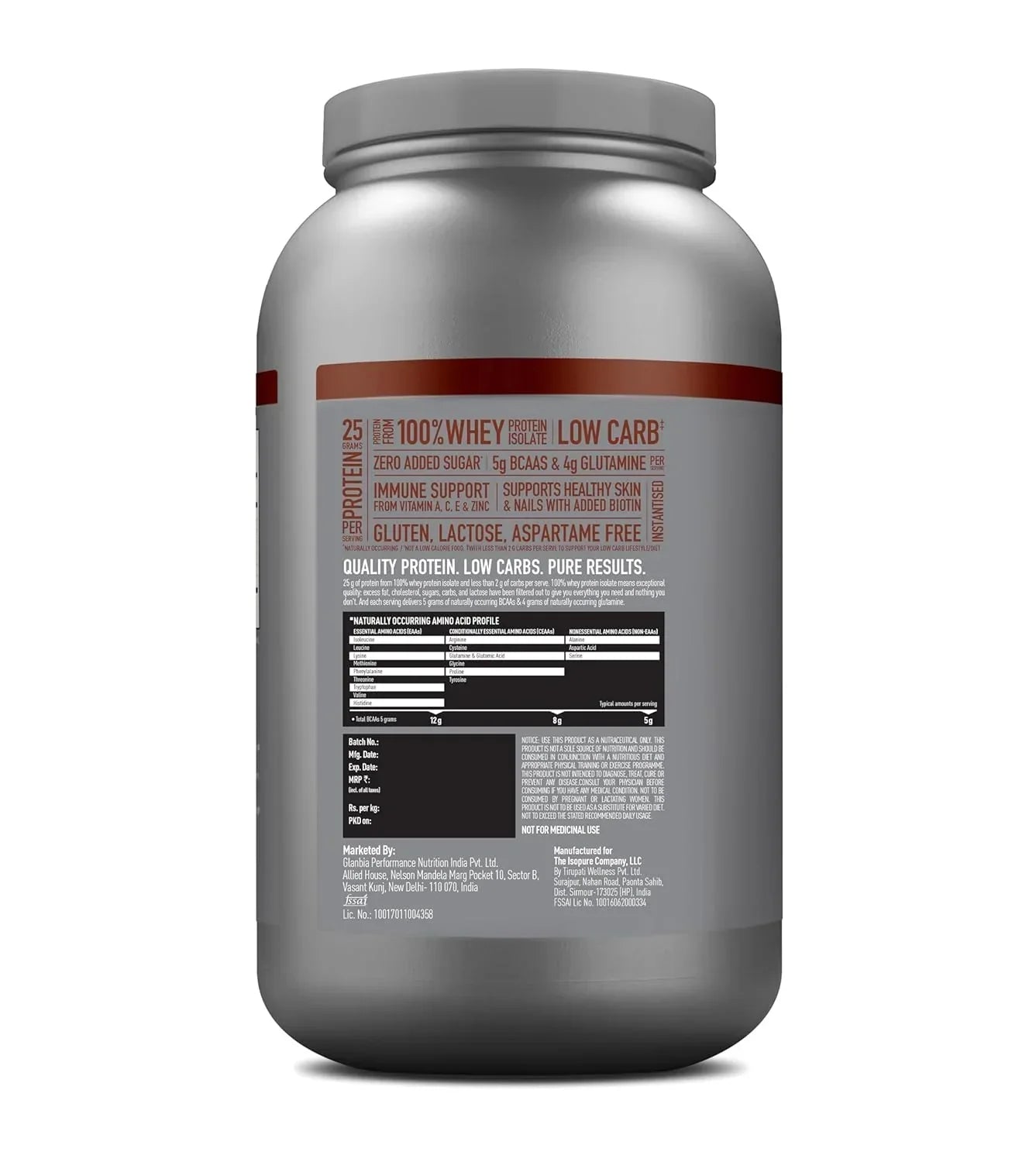 Isopure Low Carb 100% Whey Protein Isolate Cookie & Cream -2.2 Lbs ( 1 kg )