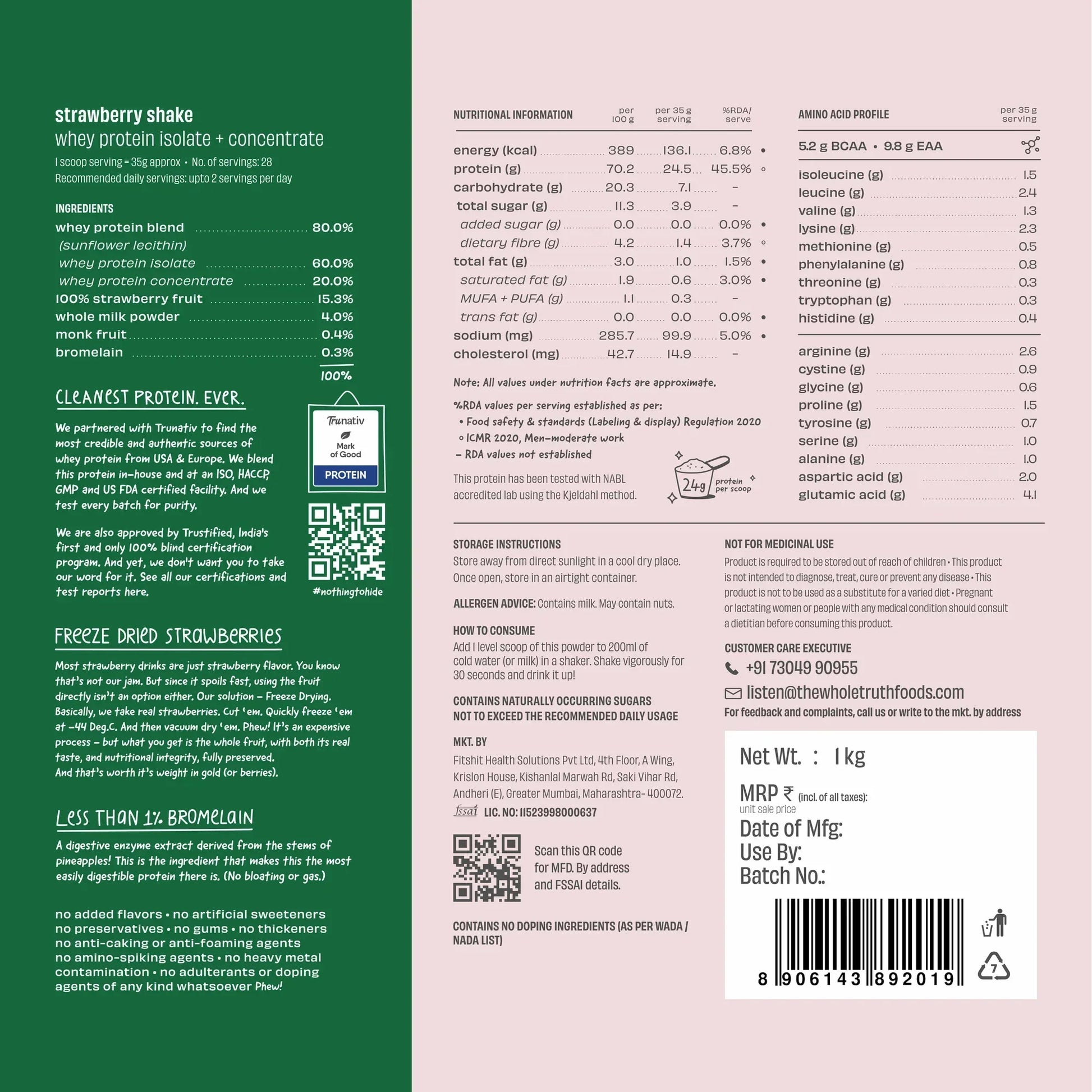 The Whole Truth 24g Whey Protein Isolate + Concentrate - 1kg | The Whole Truth Foods at Broadway