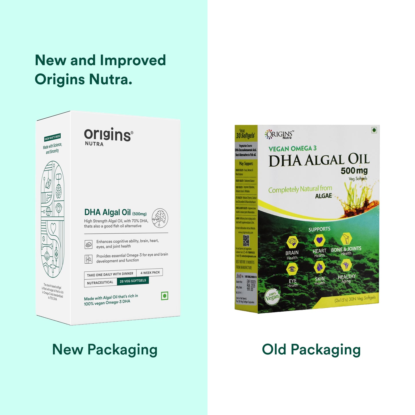 Origins Nutra DHA Algal Oil |Plant-Based High Strength 70% Omega 3 DHA, Improves Memory, Brain & Eye Health | Plant Based |GMP Certified | Non-GMO |For Men & Women | 28 Softgels. | Origins Nutra at Broadway