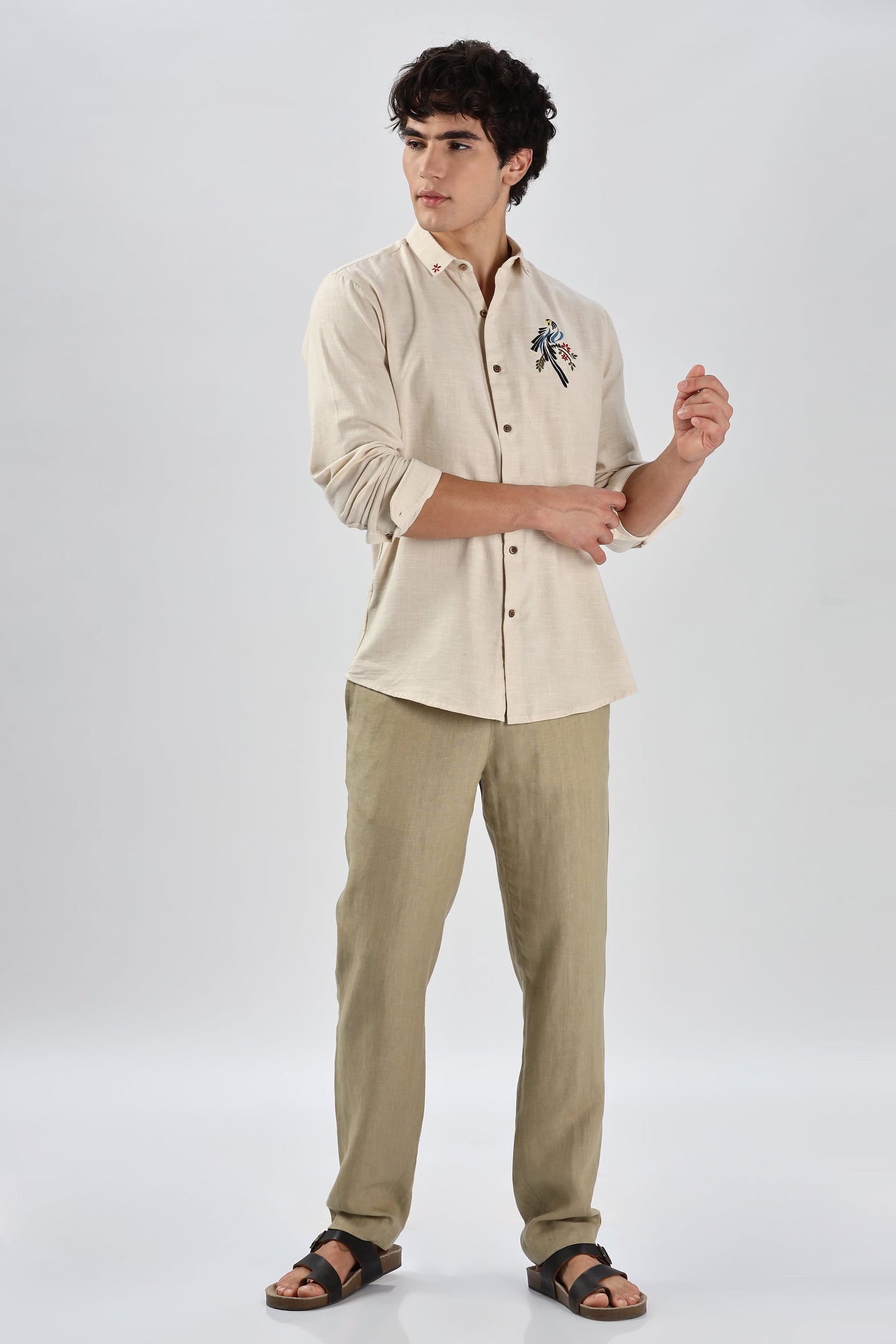 Bambaiya Beige Perroquet Embroidery Shirt | Hamptons at Broadway
