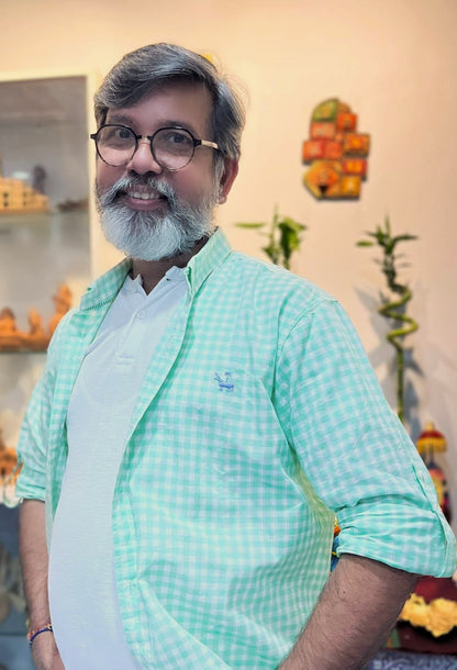Gingham Cotton Linen Shirt - Mint Green