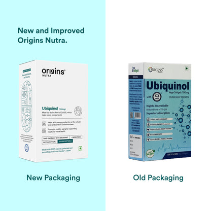 Origins Nutra Ubiquinol (100mg) | Boost Energy, Supports Heart & Healthy Ageing, Enhance Antioxidant Protection | Ubiquinol | GMP Certified | For Men & Women | 28 Soft Gels