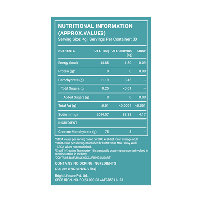 Clean Creatine Monohydrate Powder, Citrus Flavor, 30 Sachets | 3g Creatine per Sachet