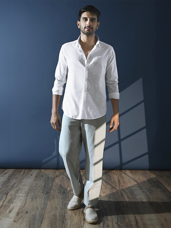 White Solid Slub Shirt | Kingdom Of White at Broadway
