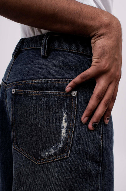 Indigo Distressed Jeans | Huemn at Broadway