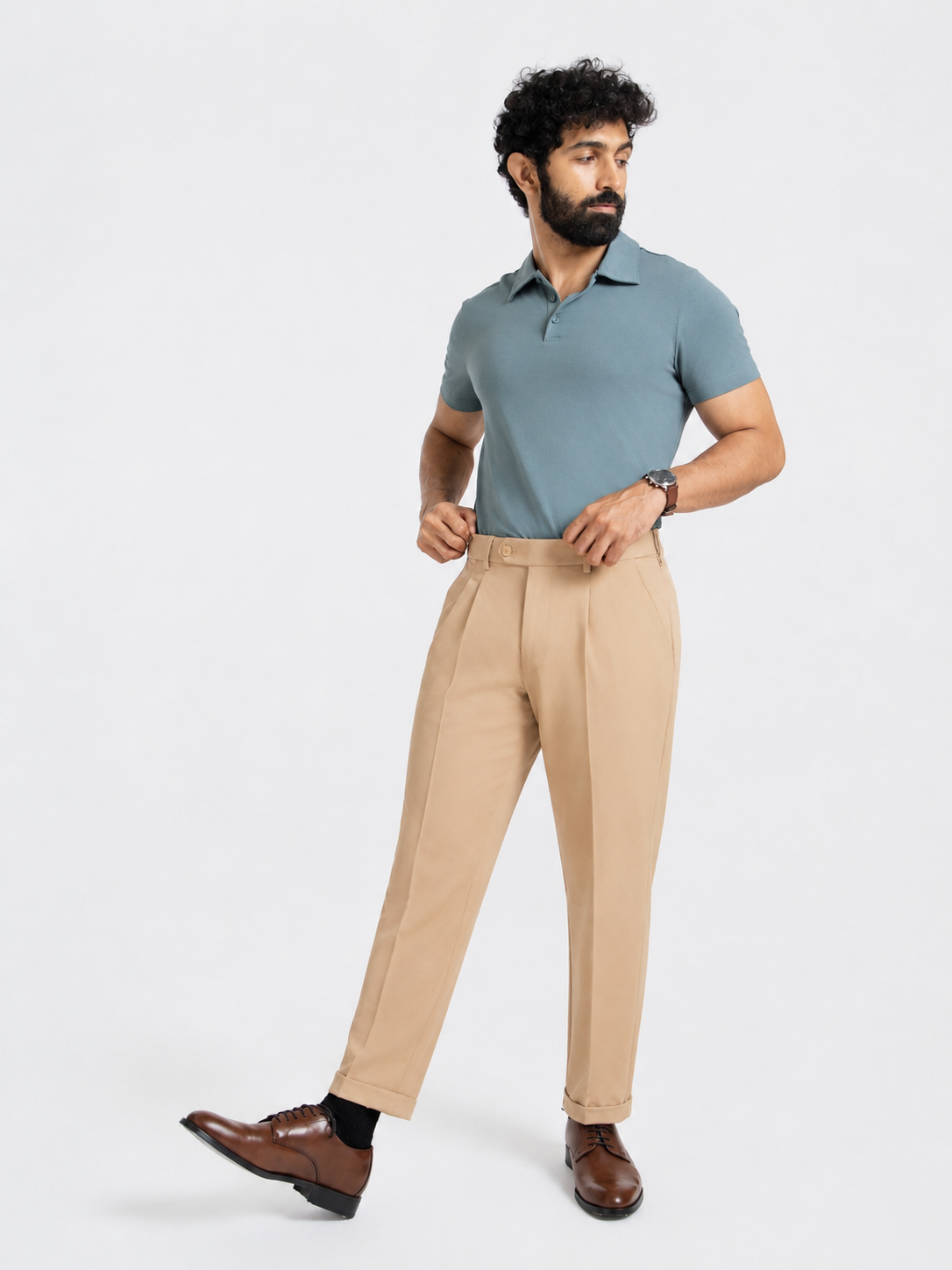 Japanese Khaki Straight Fit Pleated Formal Trousers