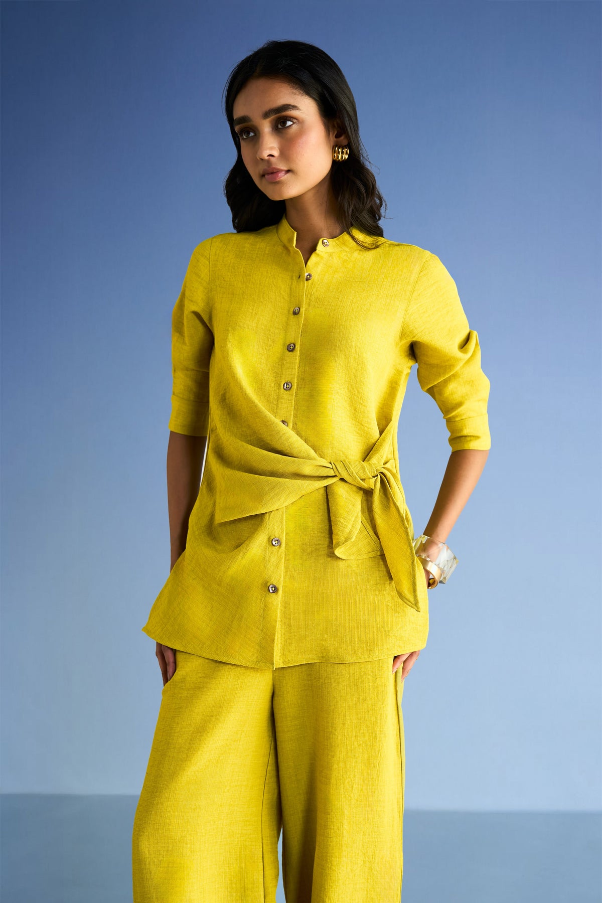 PLEATED LINEN-TEXTURED PANT
