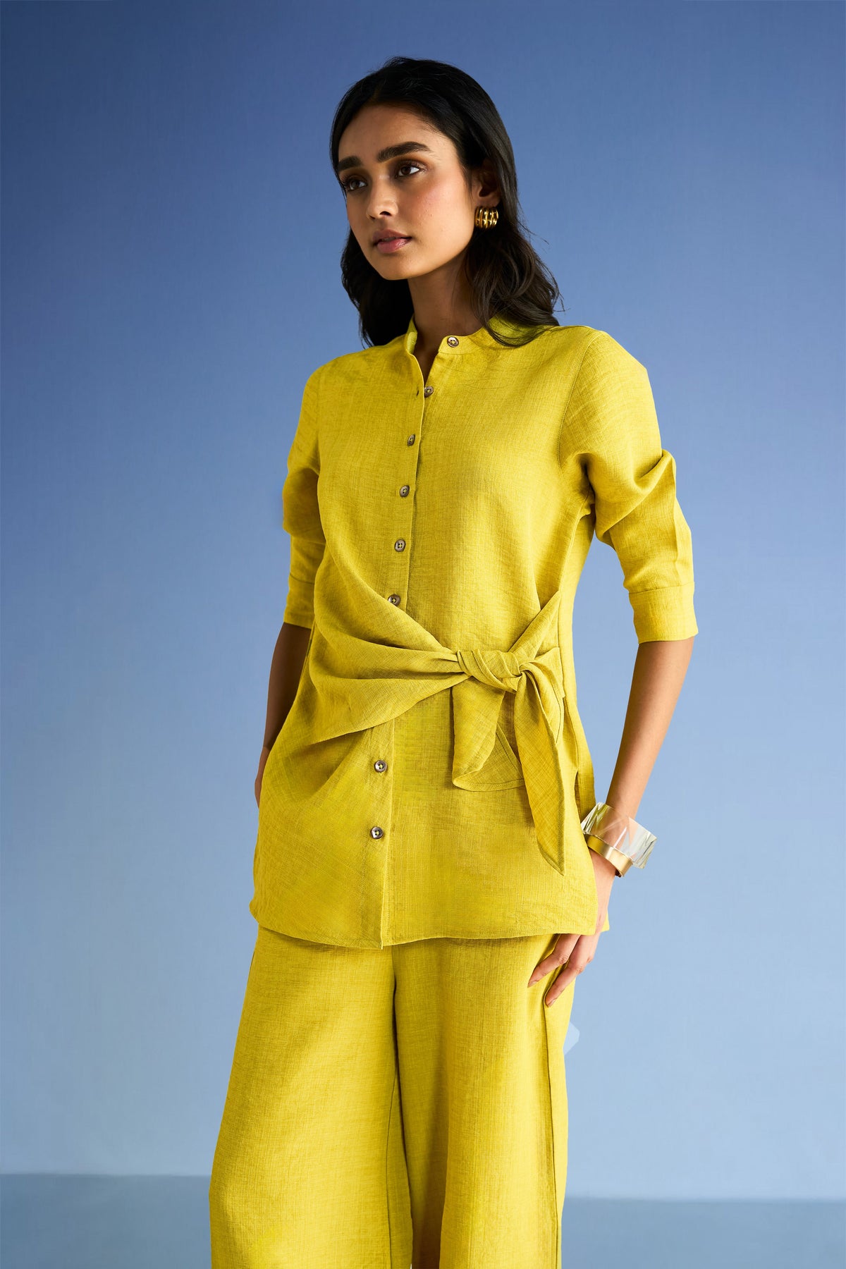 PLEATED LINEN-TEXTURED PANT