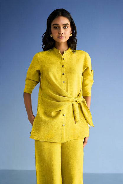 PLEATED LINEN-TEXTURED PANT