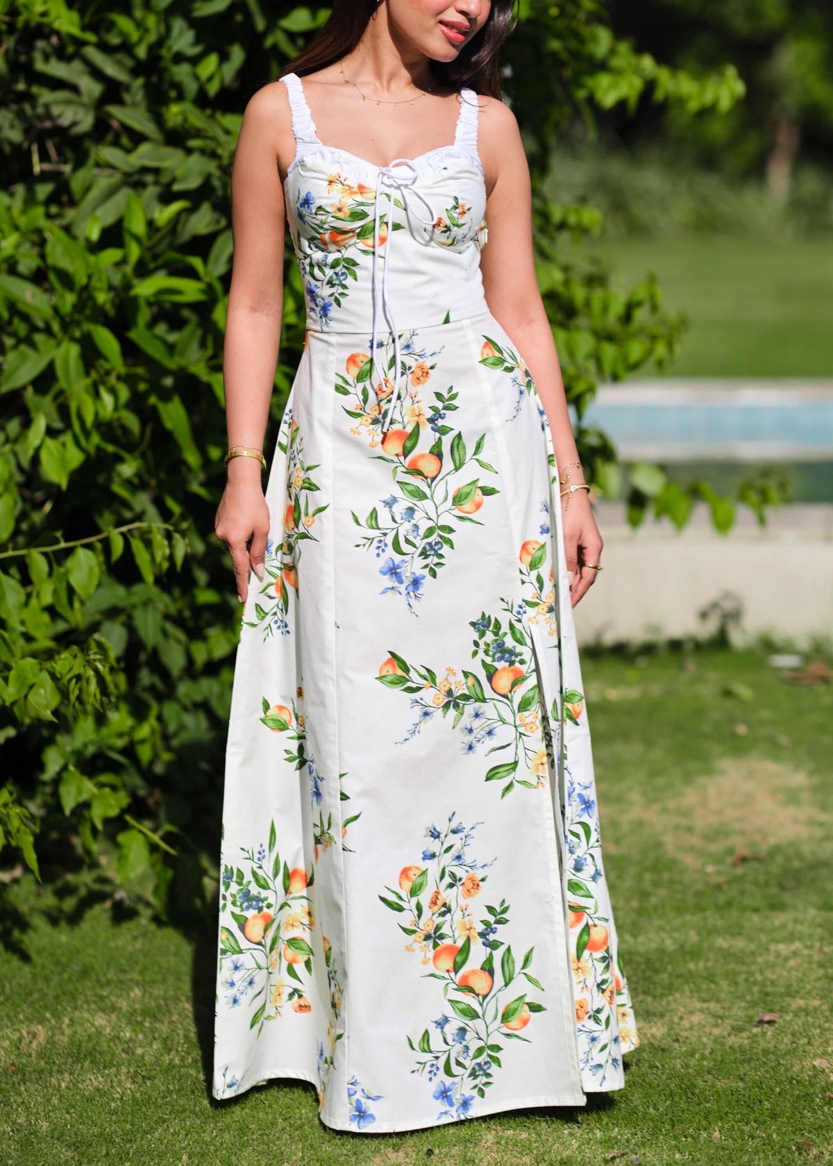 Citrine lace up dress