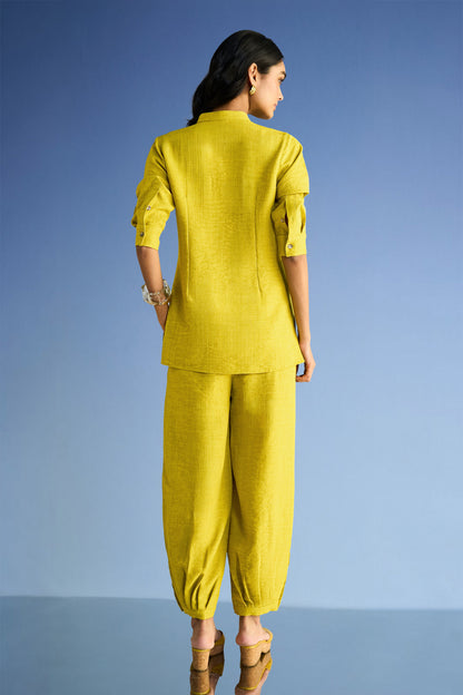 PLEATED LINEN-TEXTURED PANT