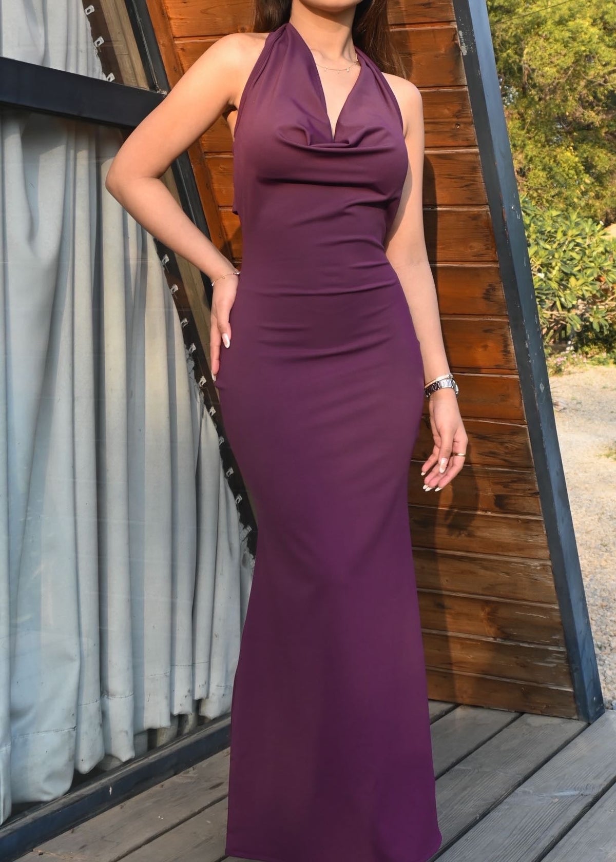 Merlot cowl neck dress