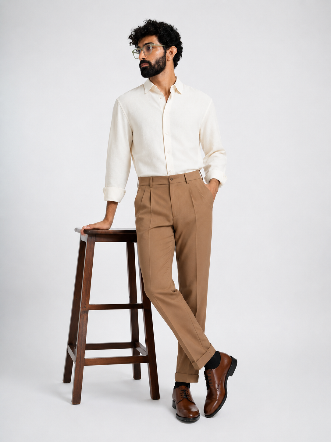 Japanese Brown Straight Fit Pleated Formal Trousers