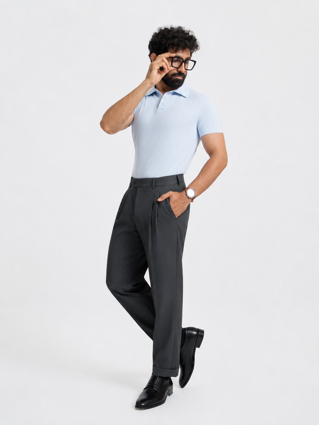 Japanese Grey Straight Fit Pleated Formal Trousers