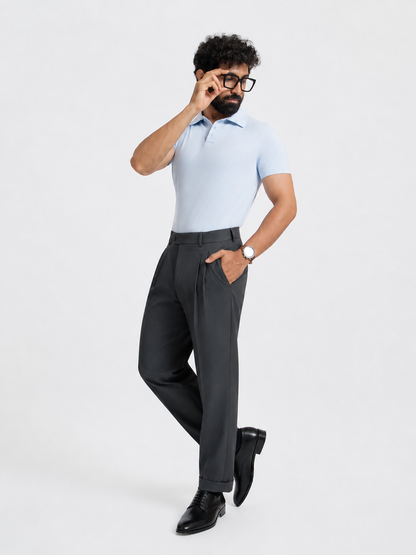 Japanese Grey Straight Fit Pleated Formal Trousers