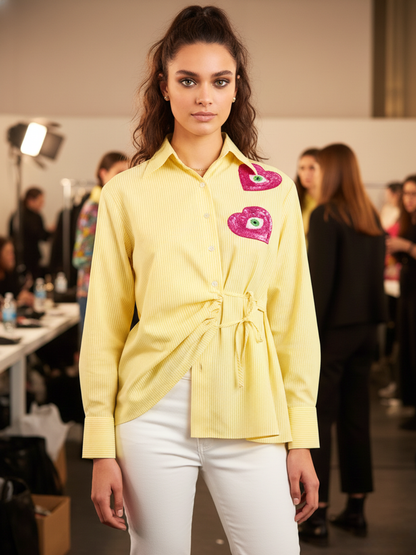 Pure Cotton Tie-Up Sequinned Shirt