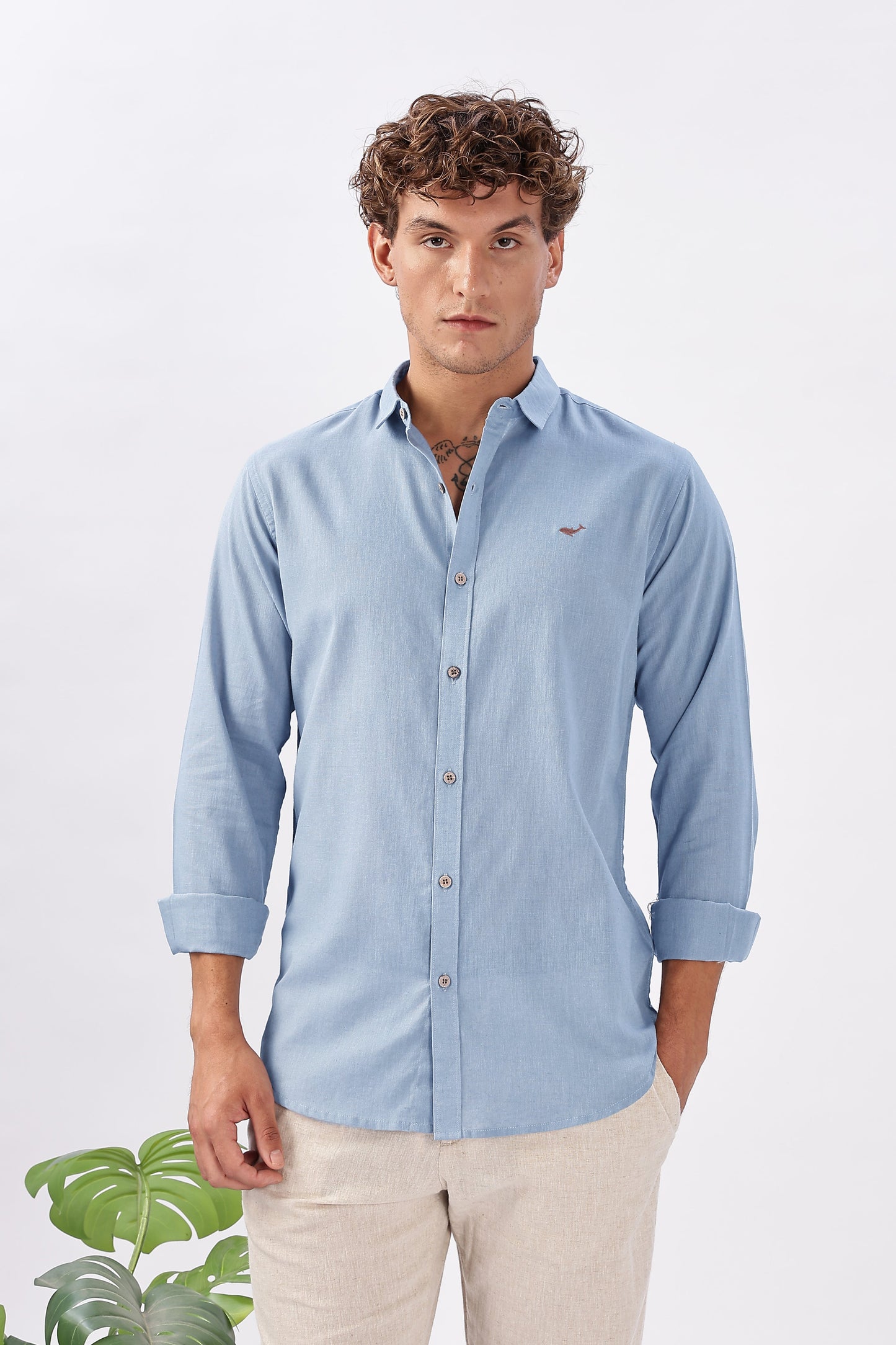 Geneva Blue Cotton-Linen Essential Shirt
