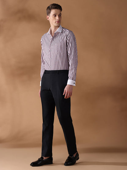 Grey Regular Fit Striped Formal Shirt for Men (DRILO)