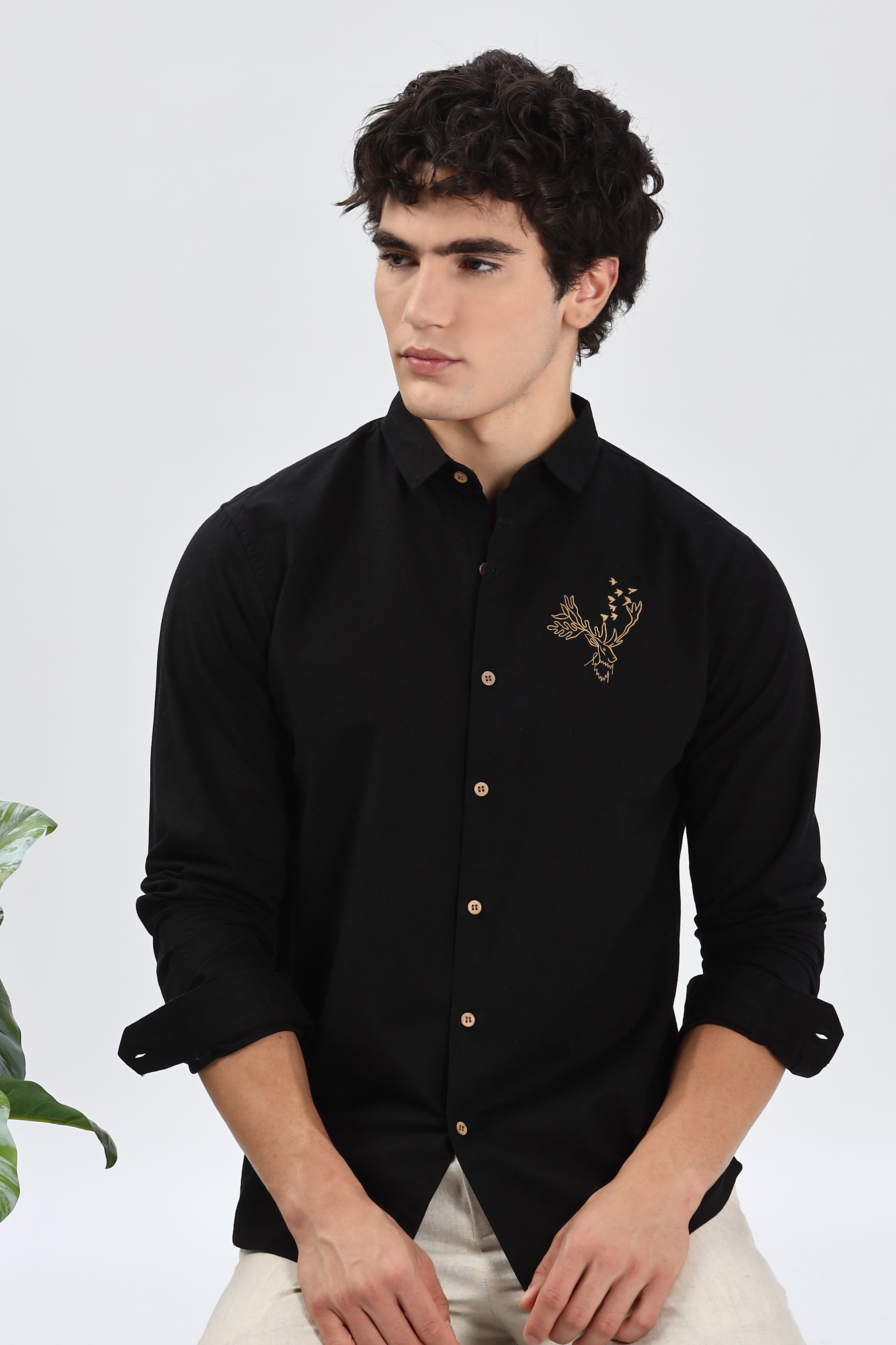 Arctic Reindeer Black Embroidery Shirt | Hamptons at Broadway