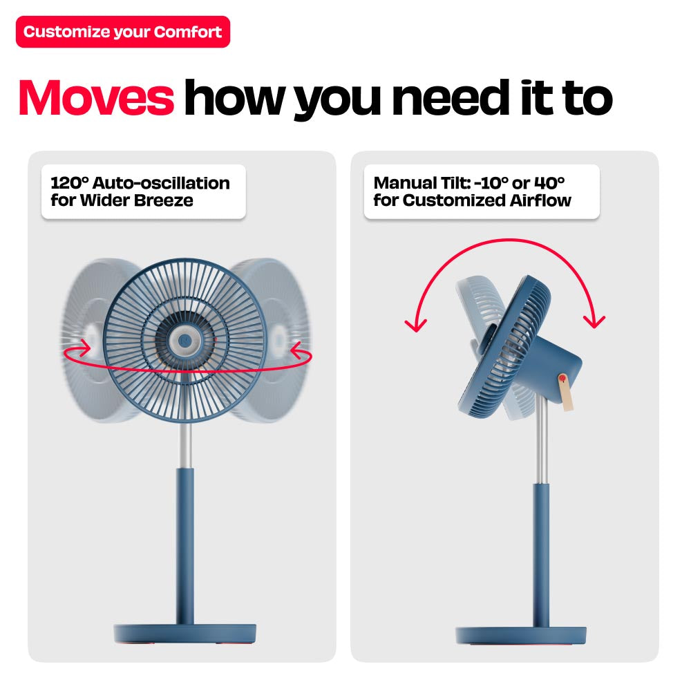 Rechargeable Table Fan with ProLift™ Adjustable Stem and Mood Light | LĪT PRO