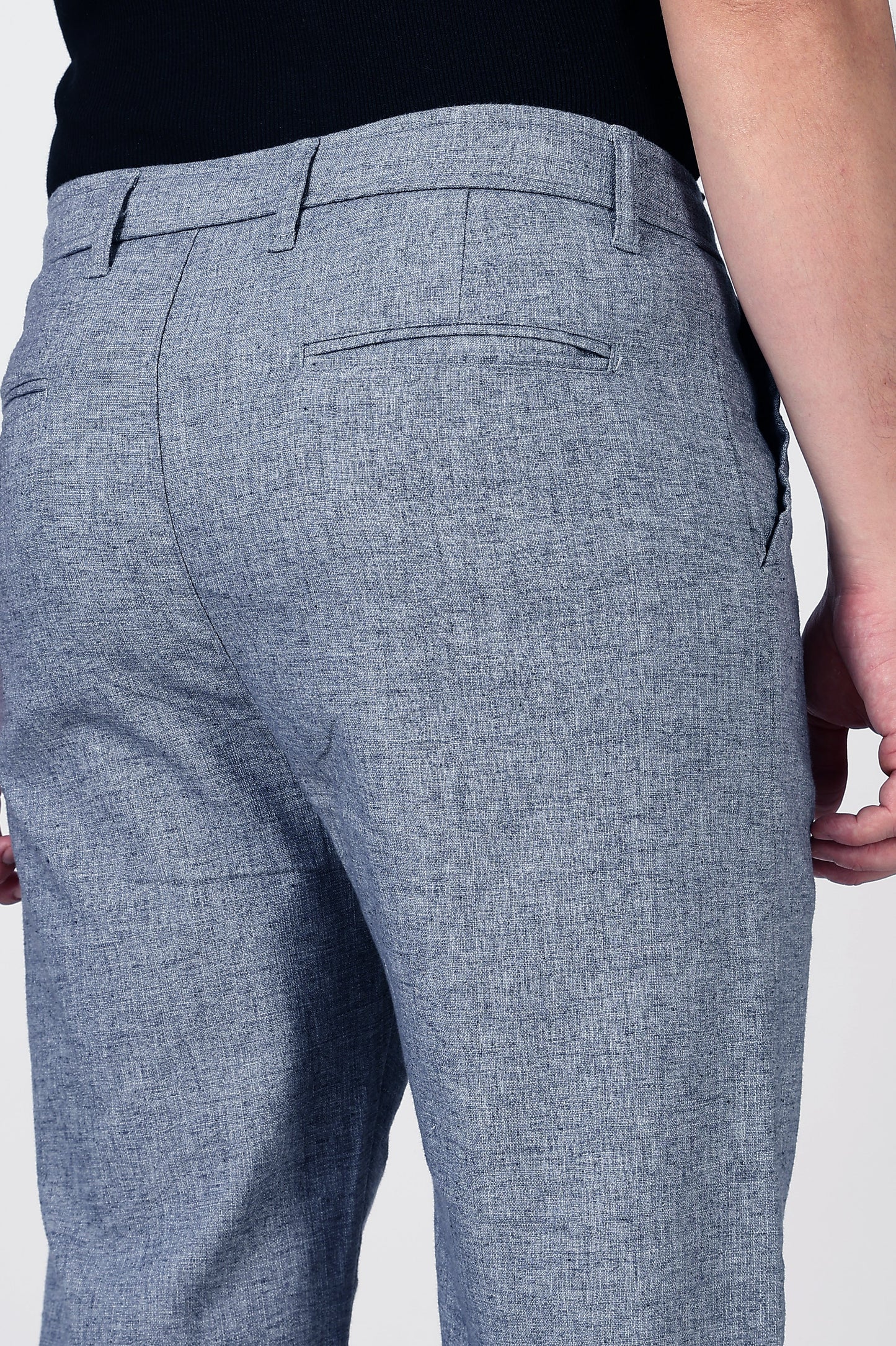 Linen-Style 100% Cotton Straight Fit Heather Grey Textured Pant
