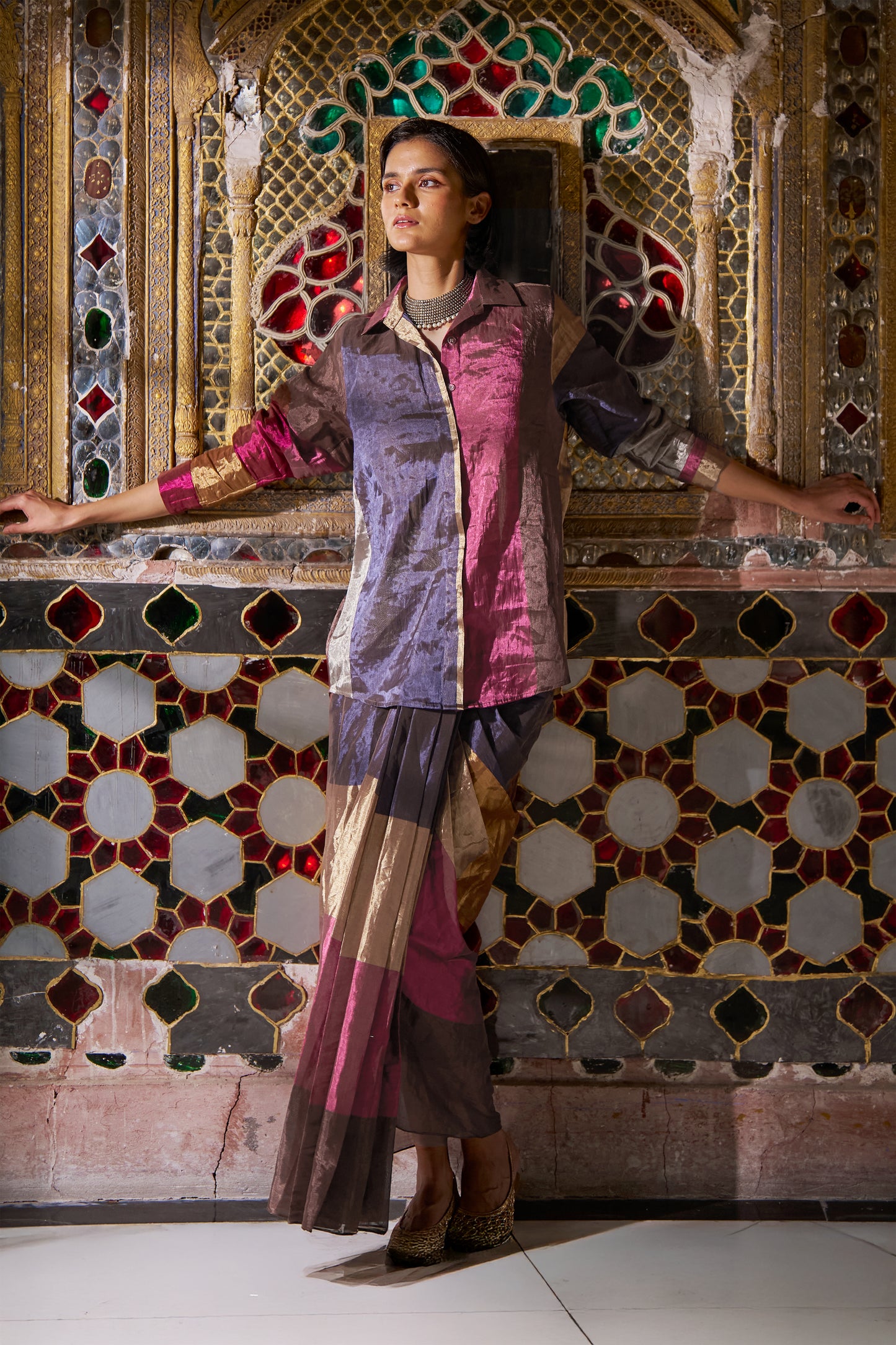 STRIPED BENARES TISSUE SKIRT SET