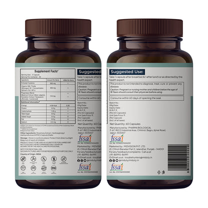 Miduty Liver Detox Supplement Milk Thistle with N-Acetyl Cysteine 900 mg | Natural Body Detox & Digestive Enzymes - Fatty Liver Care | Natural Detoxification Formula - 60 Veg Capsules