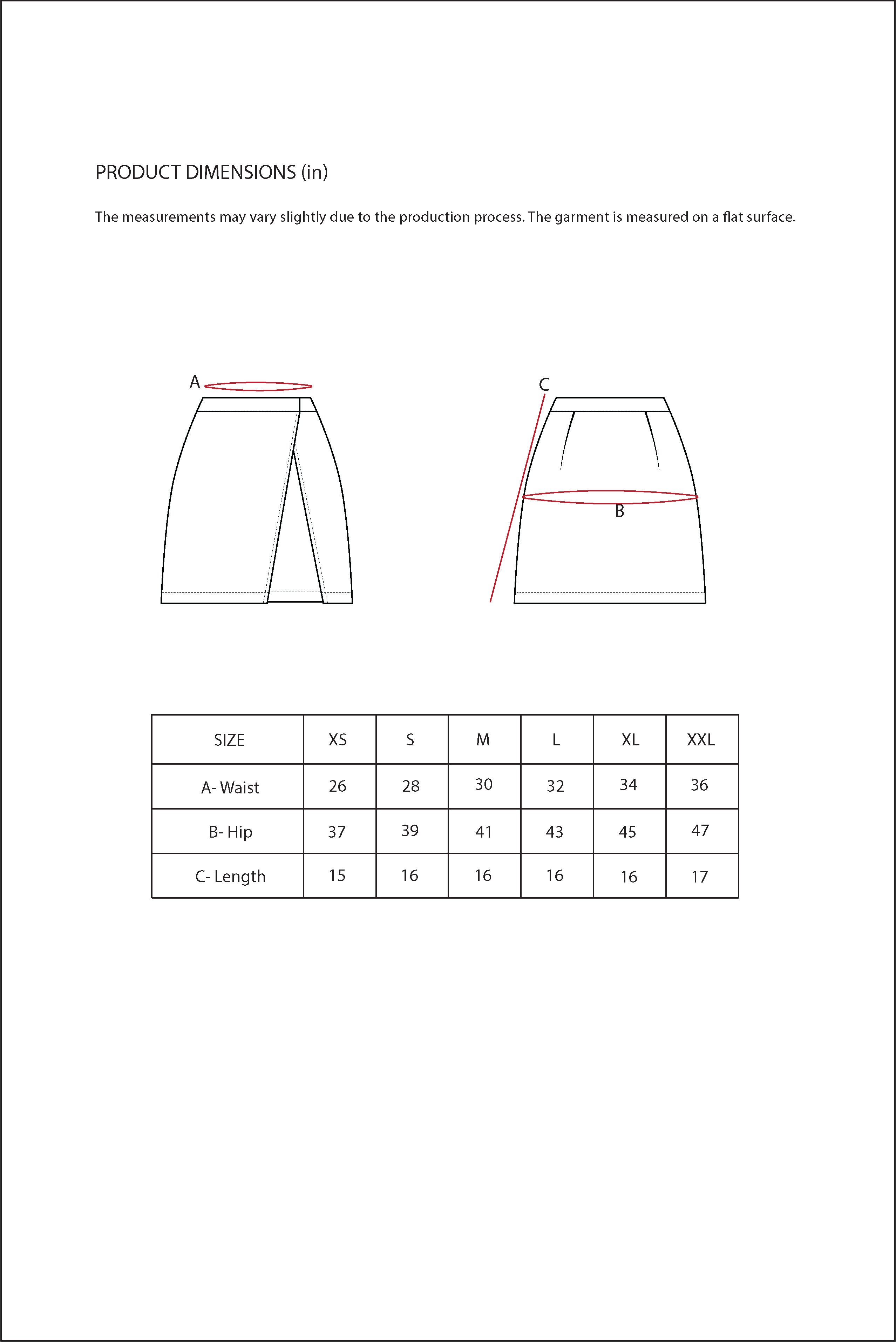 Size Chart for Contemponari-Glace Skirt-Blue
