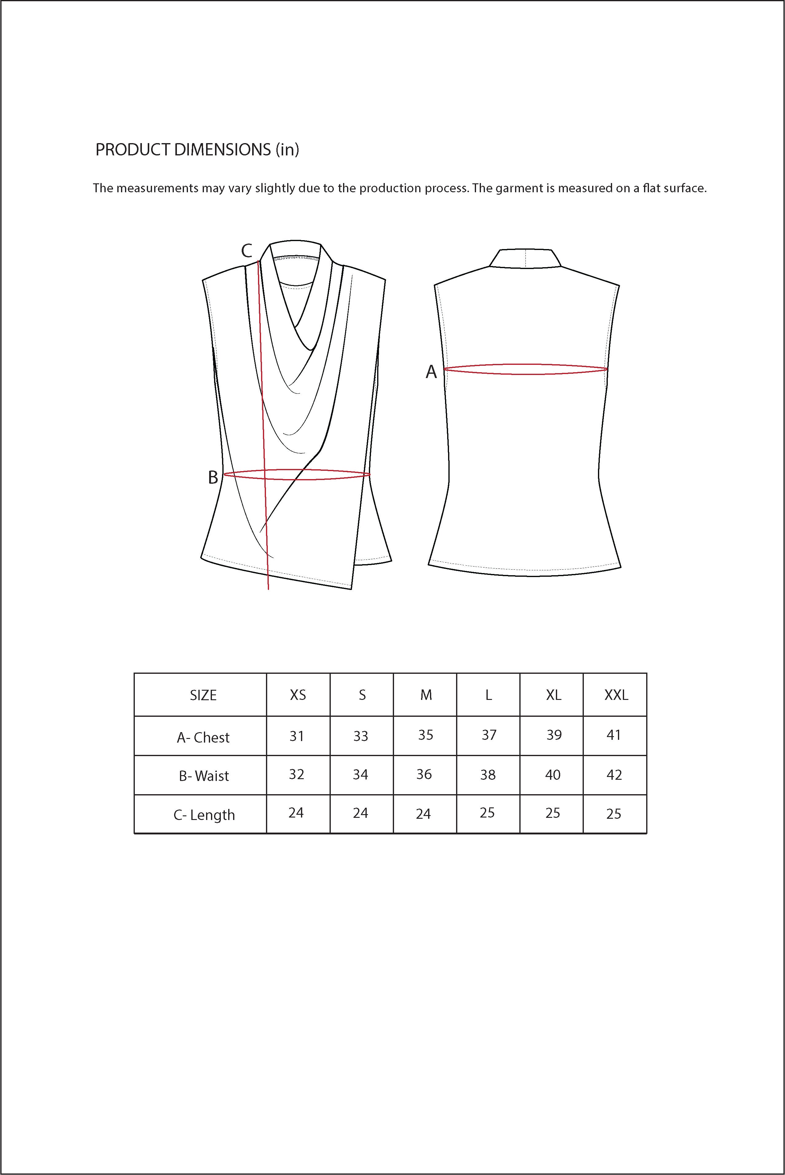 Size Chart for Contemponari-S'mores Top-Black